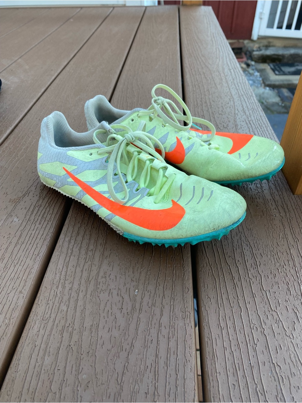 Nike Neon Green Track Spikes with Bright Orange Swoosh
